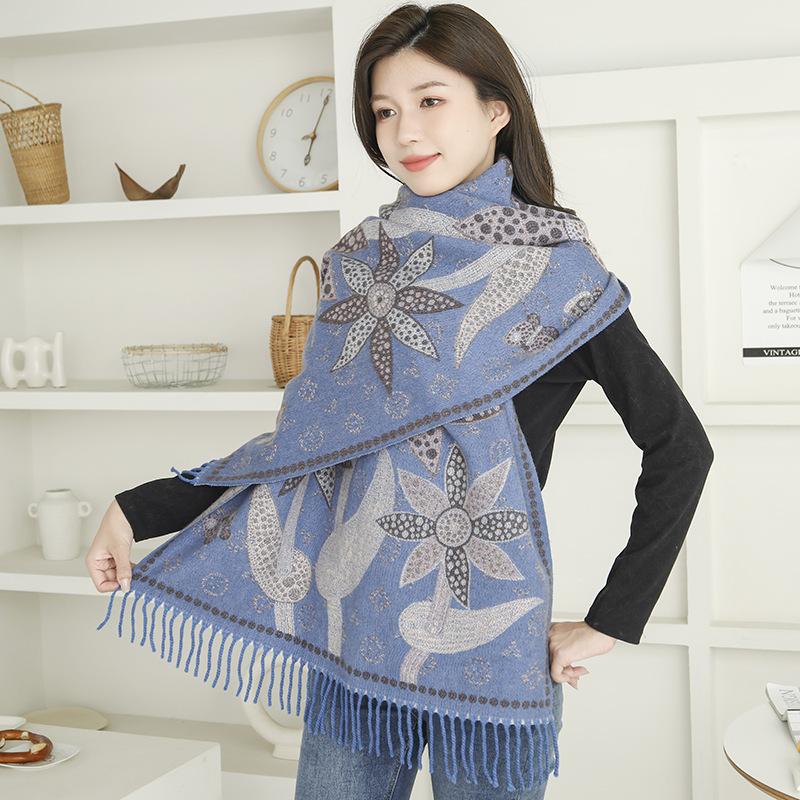 Ethnic Style New Cashmere Feel Scarf Shawl Women's Foreign Wear Travel Warm Autumn and Winter Scarf Shawl