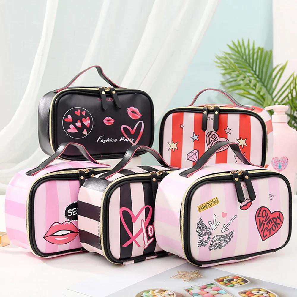 Tragbare Kosmetiktasche aus Pu-Leder, multifunktionale Reise-Toilettenartikel-Aufbewahrung, Handtasche, wasserdicht, für Damen