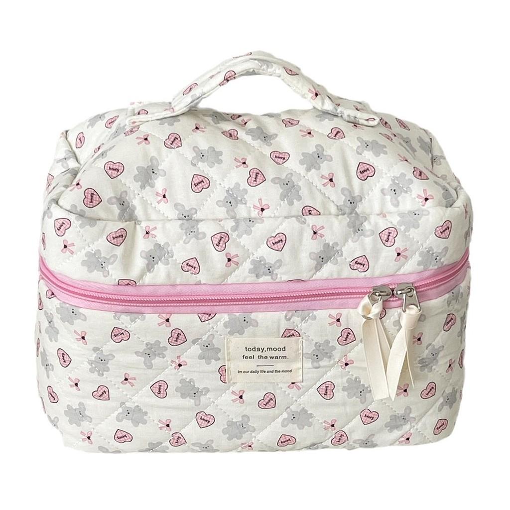 Cotton Heart Gray Bunny Makeup Bag With Cartoon Animal Print For Daily Use