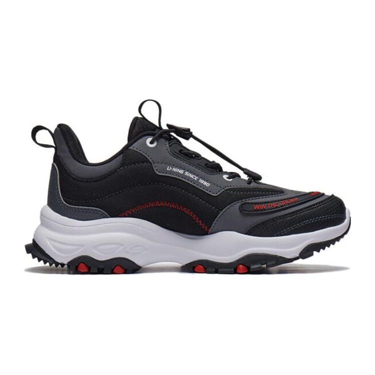 Li Ning Kids Qi Yue Versatile Anti-Kick Shock Absorbing Wear-Resistant Casual Shoes Kids Casual Shoes Black Gray YKCT156-1