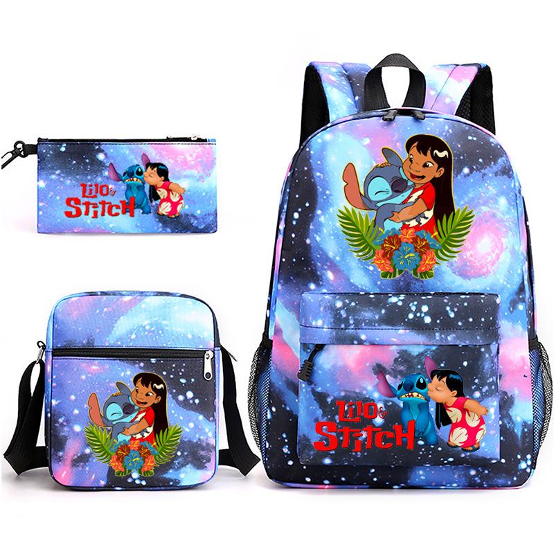 Large Capacity Schoolbag with Shoulder Strap; Student Three-piece Pencil Case Set