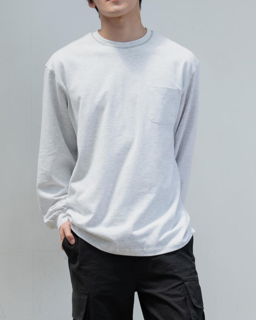 WORTHWHILE MOVEMENT Stitch Pocket Long Sleeve Tee (White Melange)