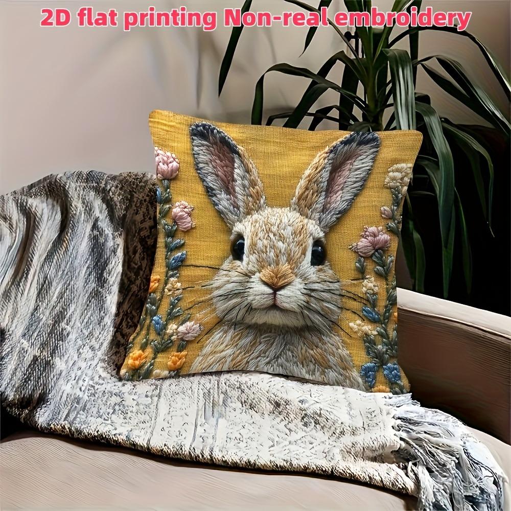 Adorable 2D Flat-Printed Bunny Embroidered Pillow Cover for Cozy Decor Sofa cushion cover, home decoration, 2D printing