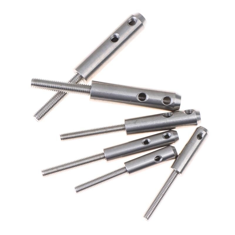 2Pcs Stainless Threaded Stud Tension End Fitting Toggle Anchor Terminal With Hexagon Bolt For 2-8Mm Wire Rope Cable Railing