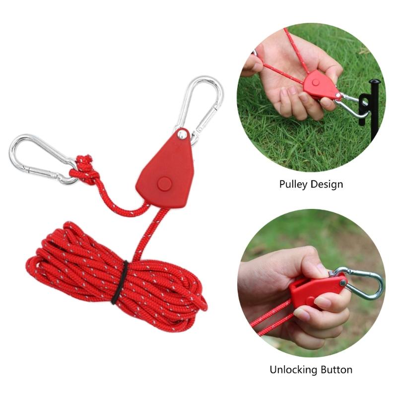 Reflective Camping Pulley Rope Tie Down Rope Hangers Adjusted Tent Guide Rope for Kayak Awnings Tents Hiking Outdoors