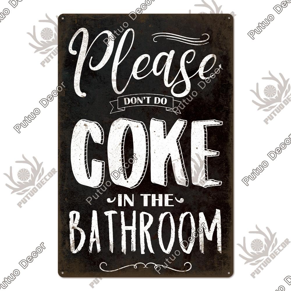Putuo Decor Restroom Retro Tin Signs Vintage Bathroom Plaque Metal Plates Wall Art Posters Decoration for Toilet Iron Paintings