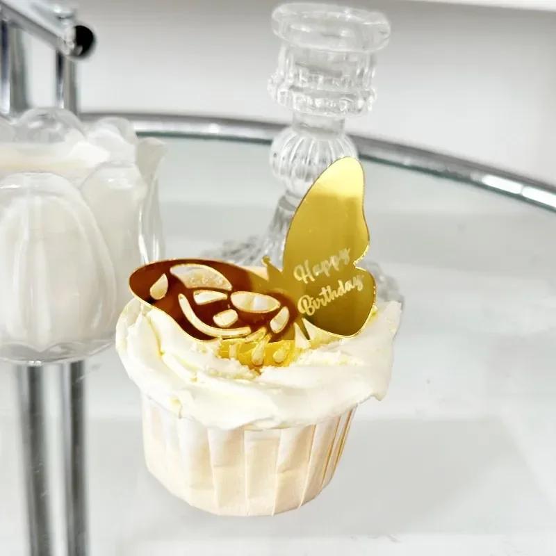 10 Stück Roségold Happy Birthday Party Kuchen Topper Happy Anniversary Acryl Kuchen Topper für Baby Geburtstagsparty Kuchen Dekorationen