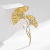 Simple And High-End Exquisite High-End Ginkgo Biloba Brooch Atmospheric Luxury Copper Gold-Plated Yellow And White Zircon Plant Corsage