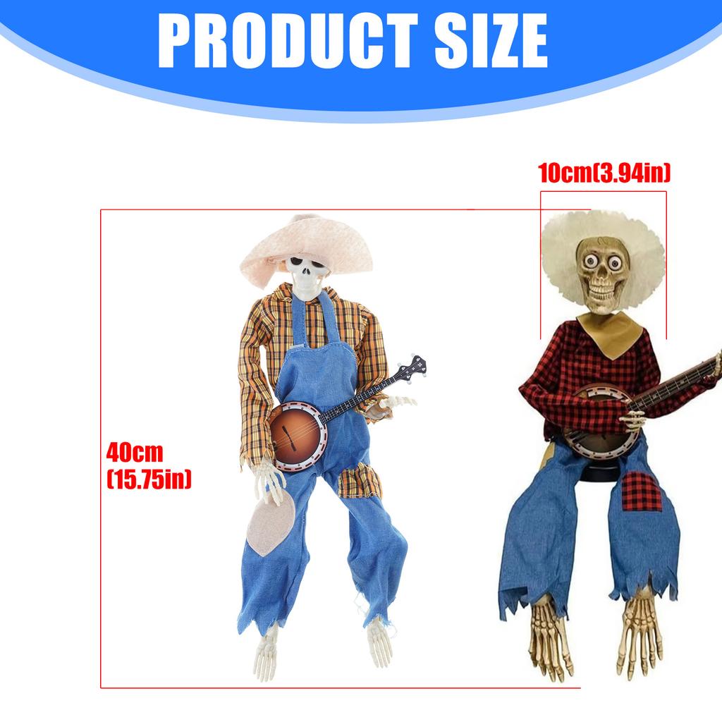Spooky Skeleton Banjo Halloween Decoration With Vibrant Red And Yellow Plaid Design For Home Party Supplies Durable Plastic Construction
