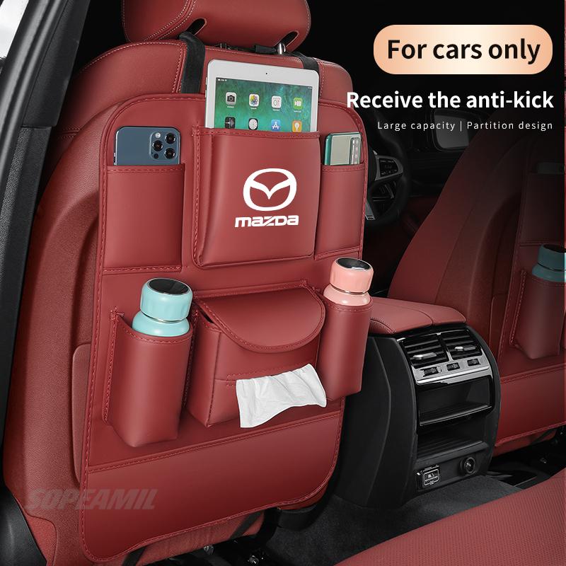 Car Seat Back Multi-pocket Storage Bag Backrest Anti-kick Pad For Mazda 3 5 6 Axela Atenza Demio CX30 CX5 CX7 CX8 CX9 MX5 BT50