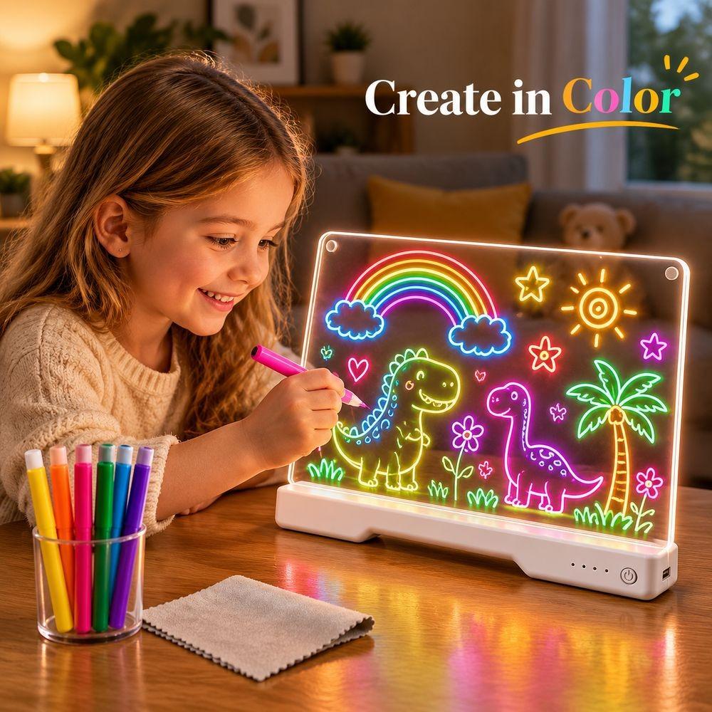 Colorful Lights Message Board Acrylic Erasable Doodle Board Acrylic LED Writing Board Children