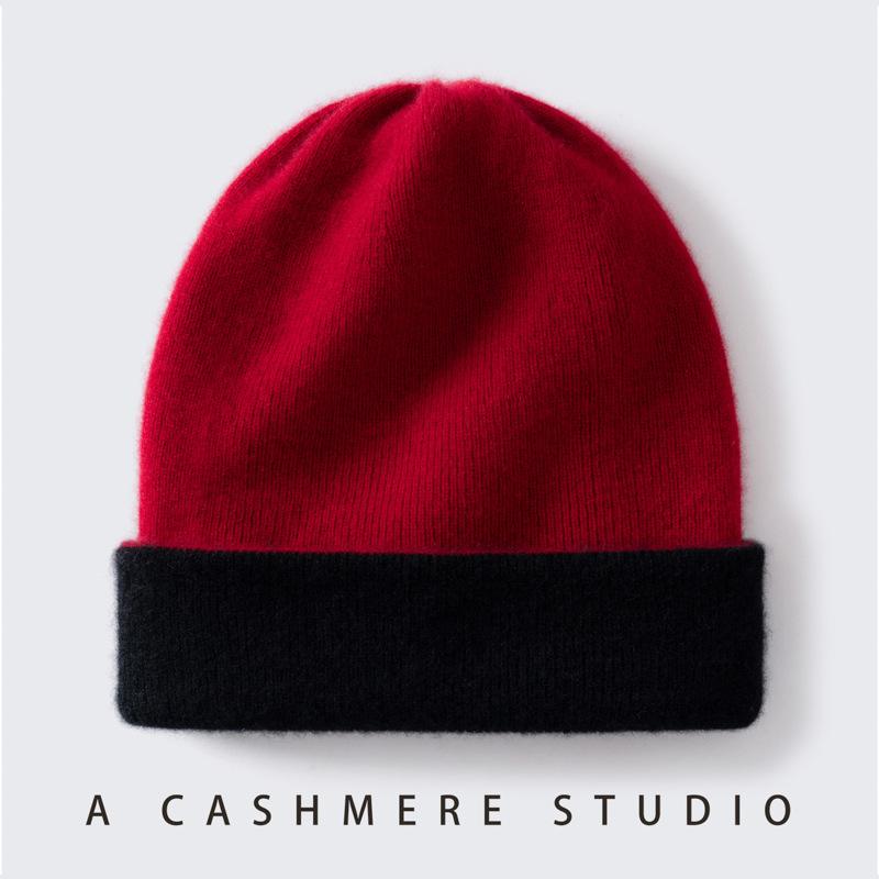 New Cashmere Hat% Pure Cashmere New Color Matching Warm Bag Head Ear Protection Knitted Hat