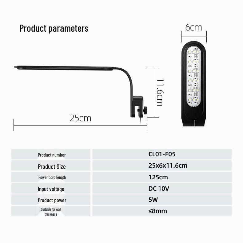 Ultra-Thin 5W Waterproof LED Fish Tank Light with 18 LEDs, 7 Color Options