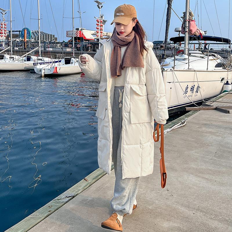 Milk Yellow Eiderdown Cotton-padded Jacket Girls' Long Coltsfoot New Korean Version of Bread and Clothing Loose Padded Coat.
