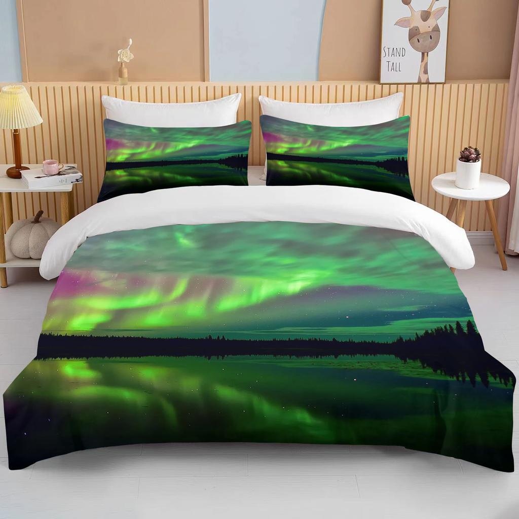 10 Sizes Aurora Borealis View Bedding Collection Duvet Cover Bed Collection Quilt Cover Pillowcase King Queen Size Bedding Collection Adult