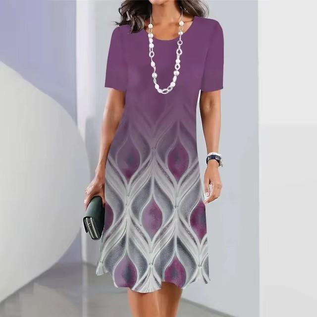 3D Geometric Stripe Print Elegant Women's Short-sleeved Summer Dress