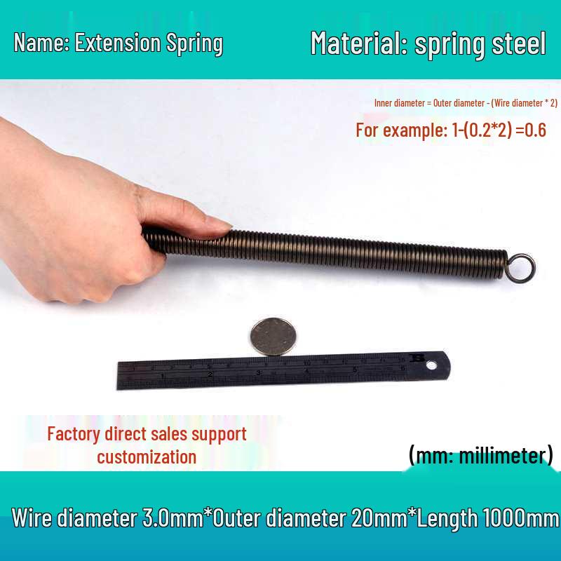 1m Spring Coil Extension with Hook - Strong Tensile Force, Thin Soft Sheath, for Tarpaulins & Sliding Doors