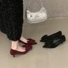 French Pointed Single Shoes Women's Shoes Spring and Autumn 2025 New Red Wedding Shoes Bow Light Mouth Thin Heel Suede Ladyshoes