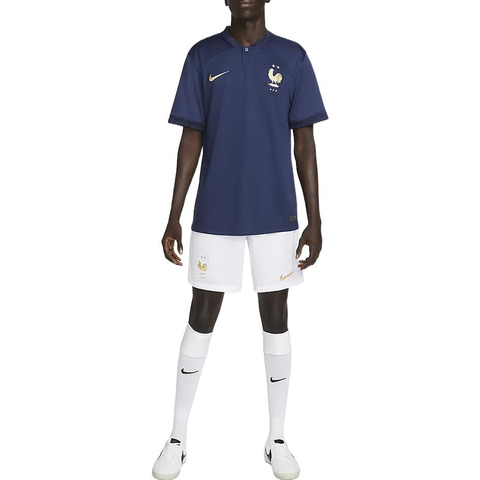 Nike SS23 Équipe Nationale de France Qatar Coupe du Monde Imprimé Logo Taille Haute Élastique Shorts de Sport Football Homme short Blanc DN0731-100