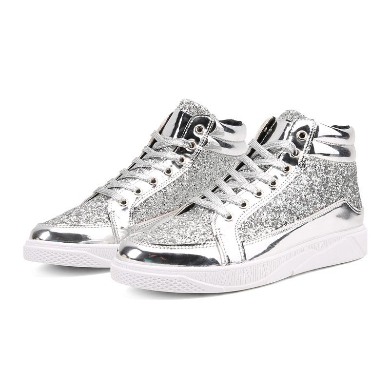Men's Boots 2025 Spring Plus Size Leather Boots, Shiny and Personalized Men's Casual Board Shoes, High Top Stage Retro Gold Boot