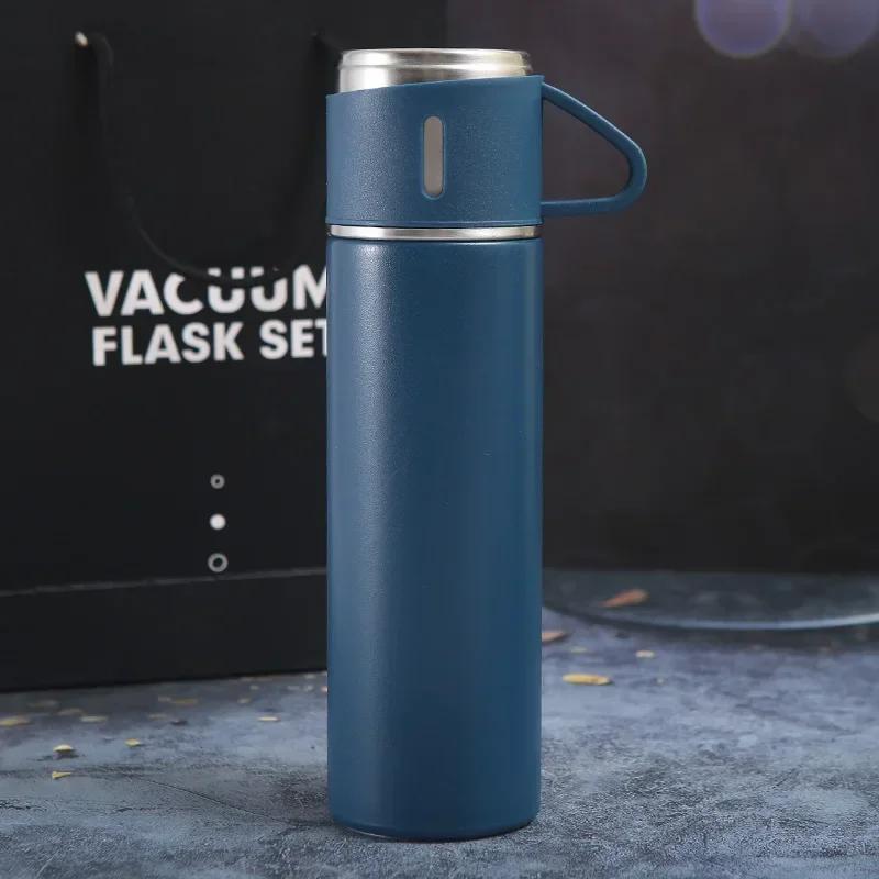 500ml 3-in-1 Lid 304 Stainless Steel Thermos Gift Set, Double Wall Vacuum Insulated Water Bottle with 2 Drinking Cups