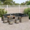 Ensemble de Canapé de Jardin 13 pièces avec Coussins Grises en Rattan Poly et Acacia, Ensemble de Salle à Manger de Jardin 4 3365043