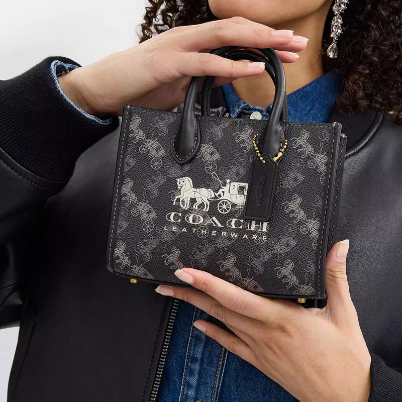 Coach Ace 17 Carriage Pattern Printed Coated Canvas Tote Bag Tote Bag Shopping Bag Shoulder Crossbody Handbag Small Women's Truffle Black