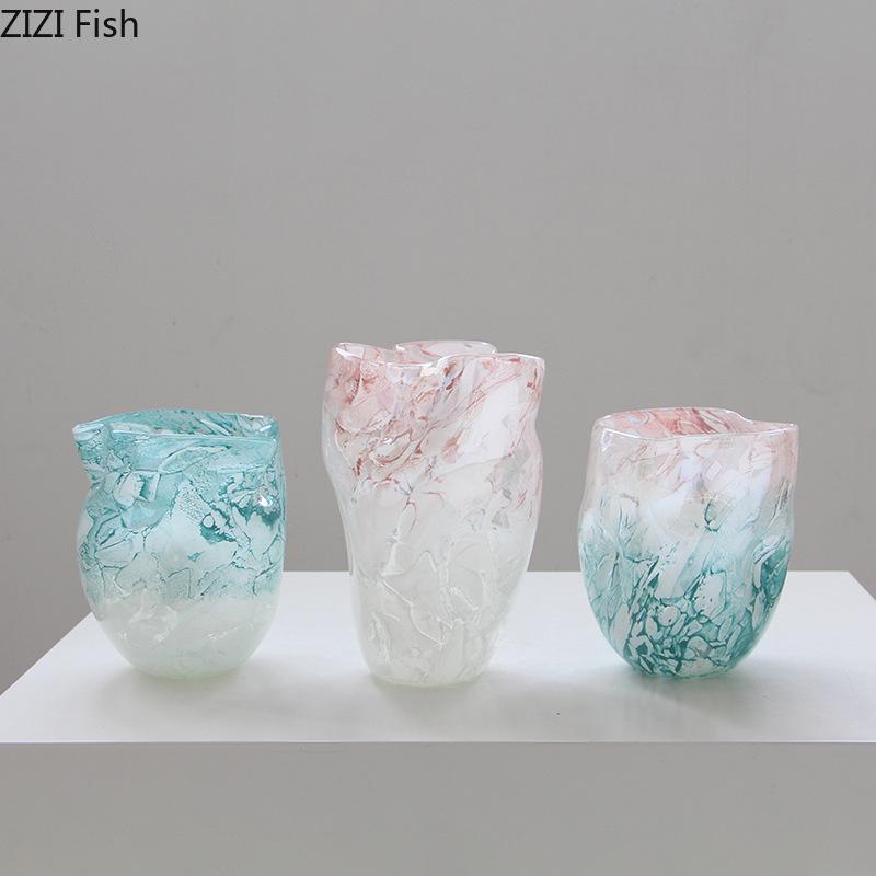 Pink Blue Gradient Glass Vase Hydroponics Plant Pots Table Decoration Flowers Arrangement Floral Vases Room Aesthetic Decor