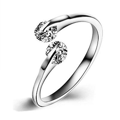 Kadın Çift Kübik Zirkon Kakma Açık Parmak Yüzük Parti Takı Hediye