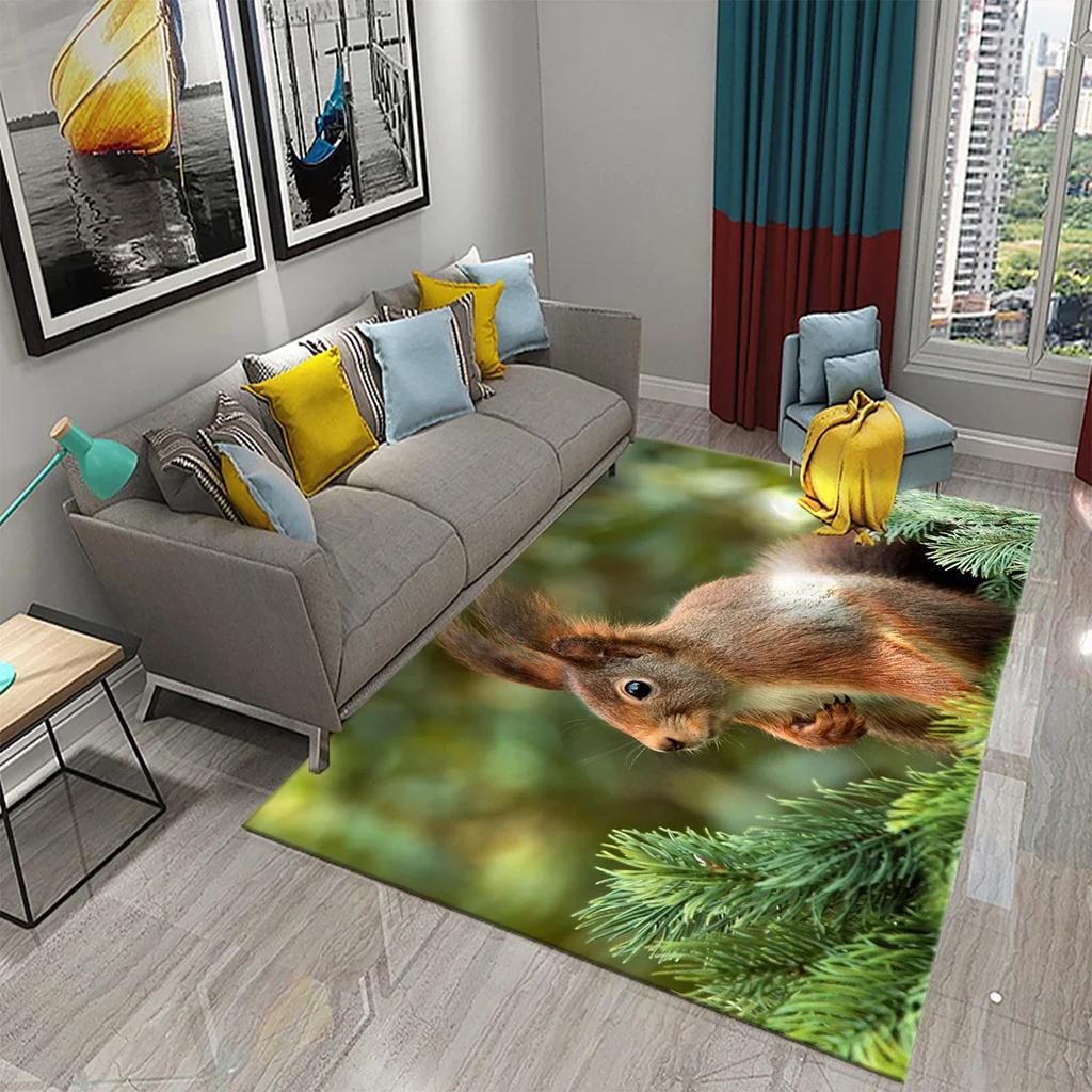 Niedlicher Eichhörnchenteppich Lustige Wildtier-Fußmatte für Badezimmerdeko Teppich Rutschfest für Wohnzimmer Küche Badezimmerbereich Matten