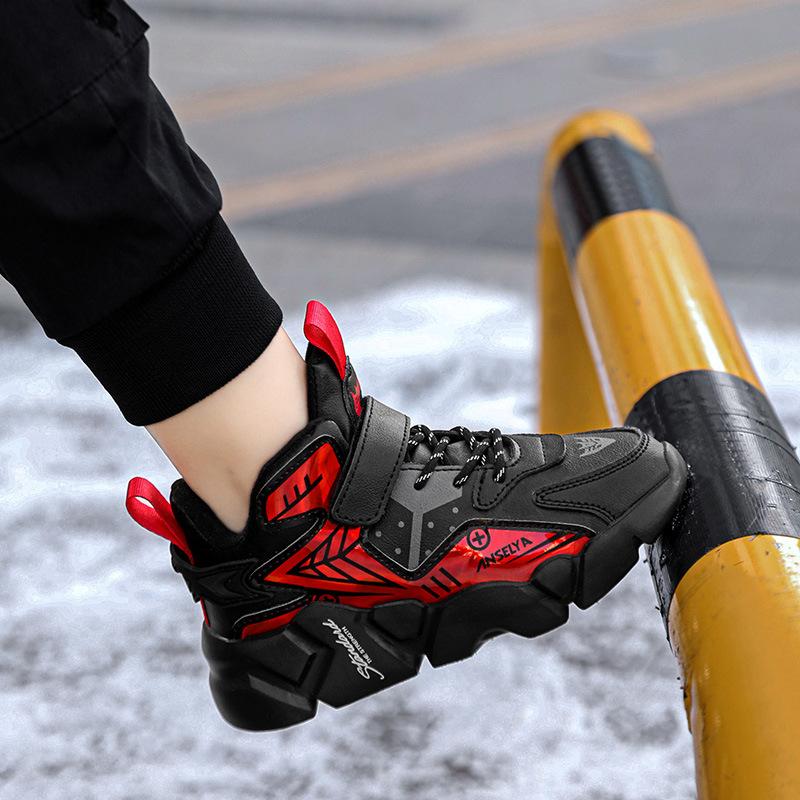 2025 New Boys Sneakers Lightweight Shock Absorption Velcro Youth Warm Two Cotton Shoes Winter Boys Shoes