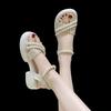 Roman Style Platform With Medium Heels Woman Fashion Original Pearl Shoes Sandals for Women Summer 2025 Comfortable Sandal Sale