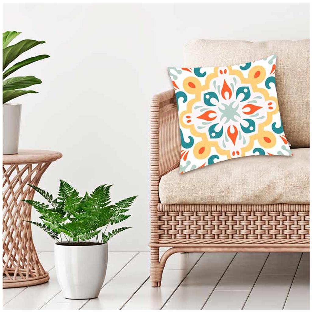 Les Trésors De Lily [Q5511] - Housse de coussin créateur 'Boho' turquoise orange blanc (carreaux) - 40x40 cm