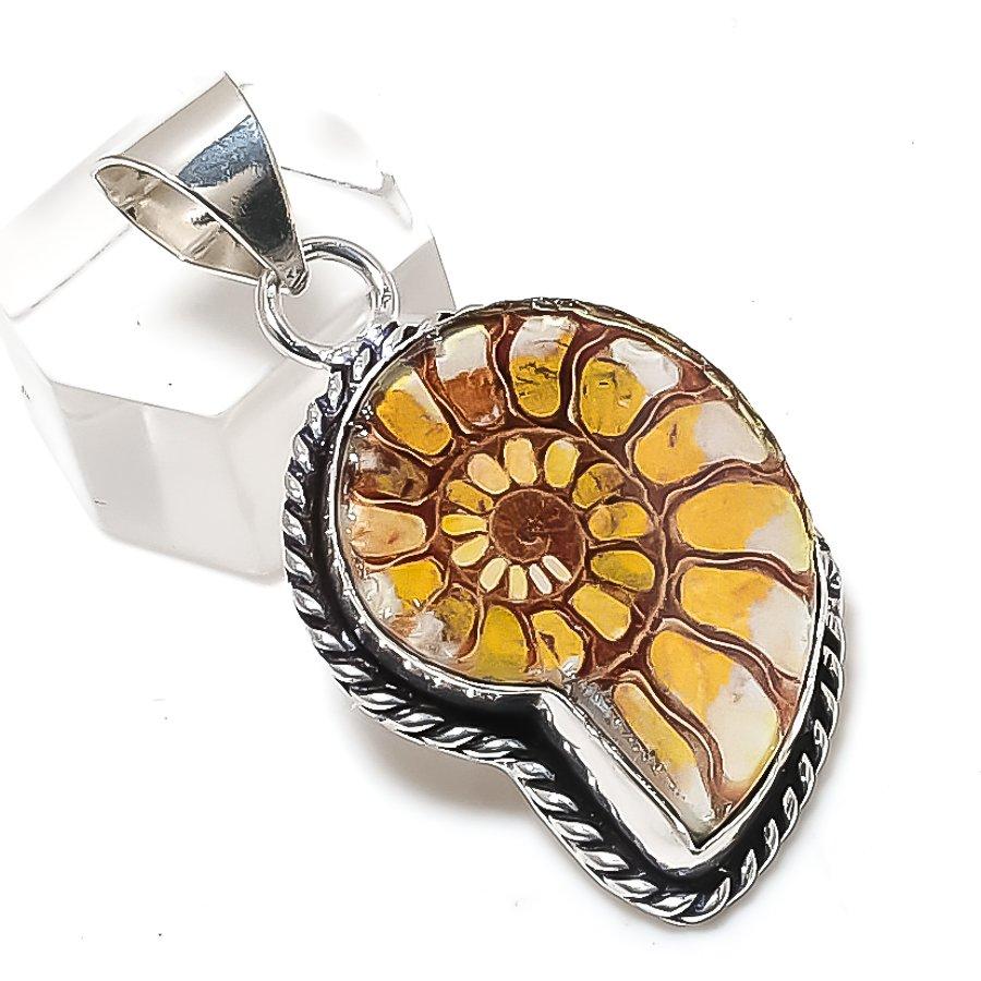 

Natural Ammonite Fossil Gemstone 925 Sterling Silver Jewelry Pendant 1.85 C9B21
