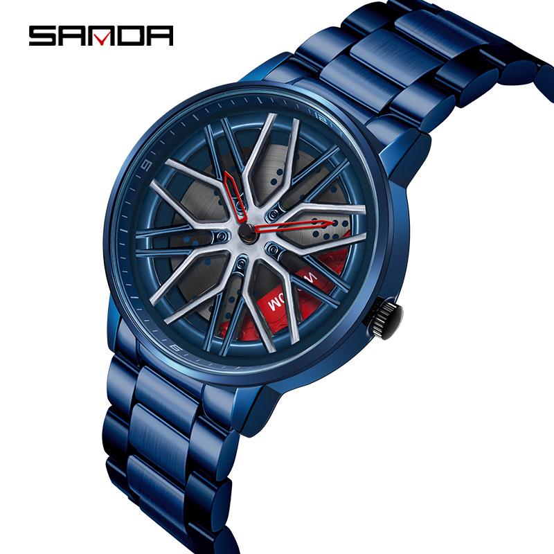 Sanda Men's Creative Wheel Quartz Watch - Trendy Rotating Waterproof Wristwatch