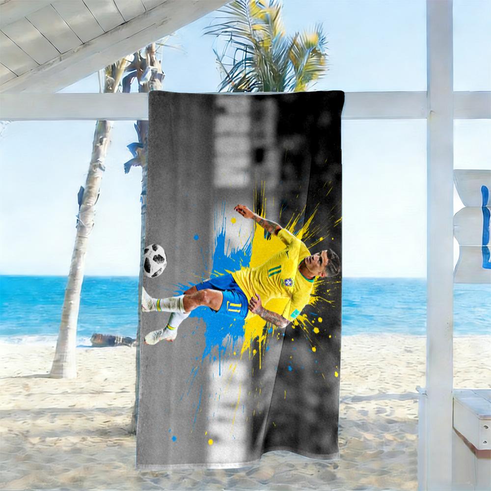 Brazilian Soccer Player Action. Beach Towel Quick-Dry Soft Microfiber Comfortable Lightweight Perfect for Traveling Yoga Camping and Swimming