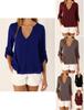 Women Casual Sexy Deep V Neck Chiffon Blouse Shirt With Slim Waist And Long Sleeves