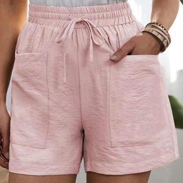 Women's Summer Casual High Waist Pocket Shorts Fashion Loose Beach Shorts Ladies Solid Shorts Plus Size
