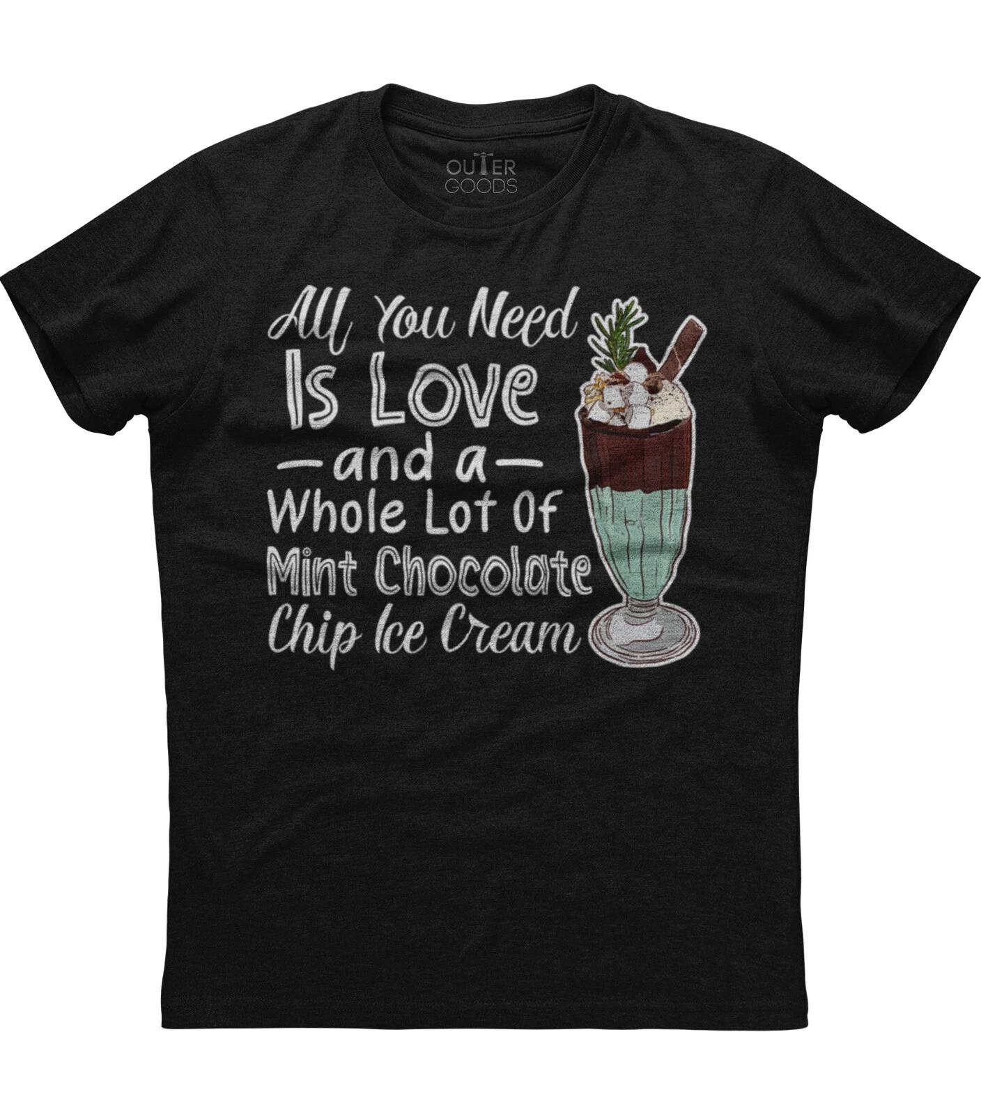 I Love Mint Chocolate Chip Ice Cream Womens Short Sleeve Cotton Black T-shirt 3XL