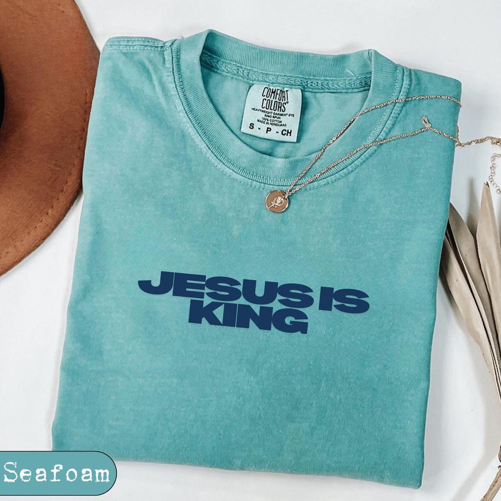 Comfort Colors Jesus Is King Shirt, Custom Thread Color Christian Tee, Faith Religious Custom Text Unisex Graphic Print T-Shirt