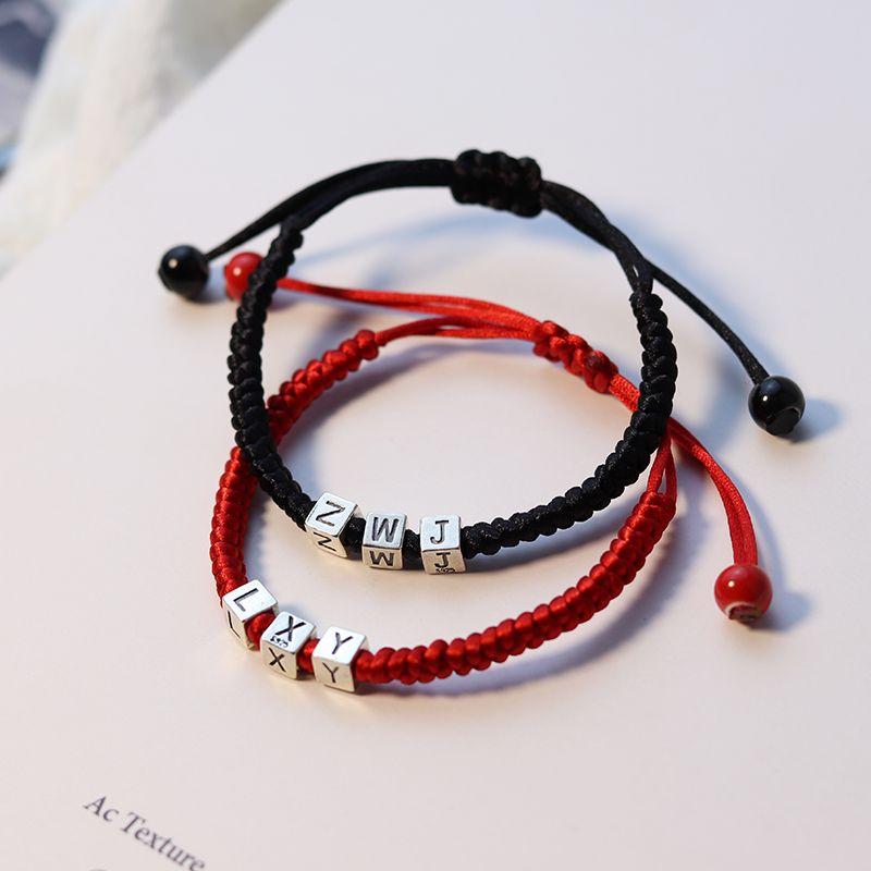 

Именной браслет-узел из синих волос своими руками, ремешок для переноски, серебро 925 пробы, буква, парный браслет, набор материалов для плетения волос, подарок для парня и девушки Red rope 1 letter material package(Letter Message)