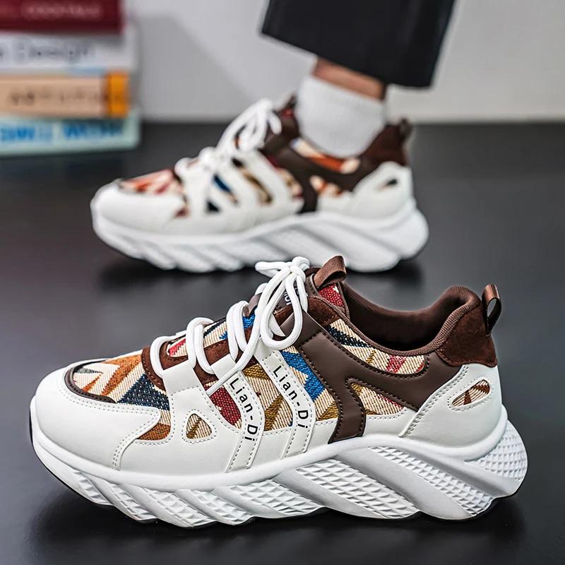 Fashion Men's New Increase Thick Sole Design Comfortable Canvas Running Shoes Non-slip Casual Men's Sports Shoes Large Size