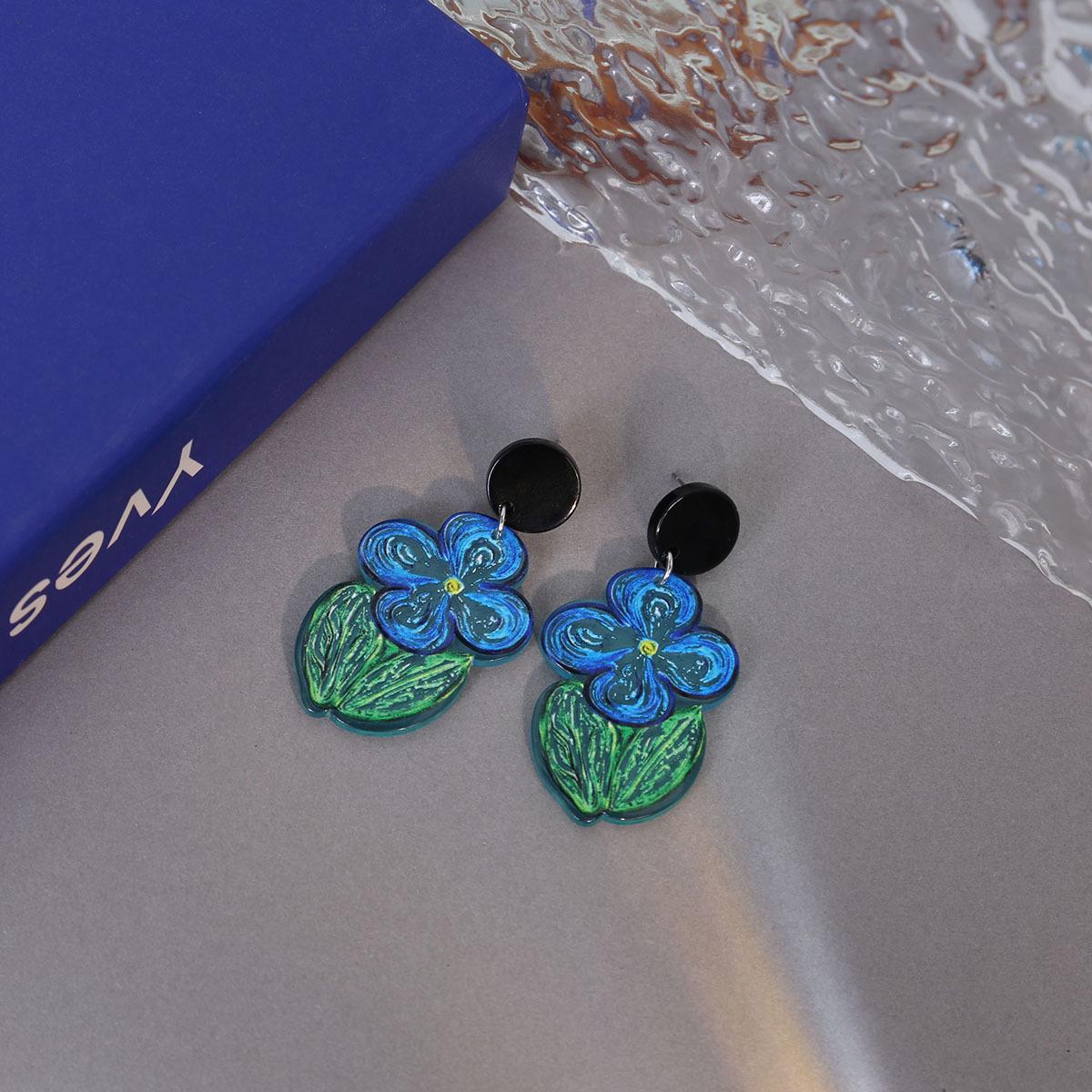 High-End Blue Floral Graffiti Earrings