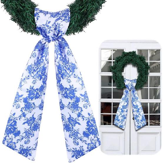 VitalCozy Wreath Sash for Front Door Wreath Satin Sash for Embroidery Monogram Garland Ribbon Accessories Xmas Party Yard Doorway Indoor Outdoor Wall