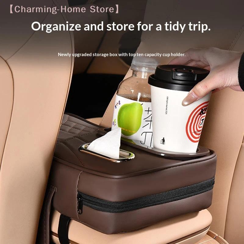 Multi-Function Car Armrest Box- Storage Booster Pad Center Console Tissue Box And Water Cup Holder Vehicle Armrest Cushion Cover