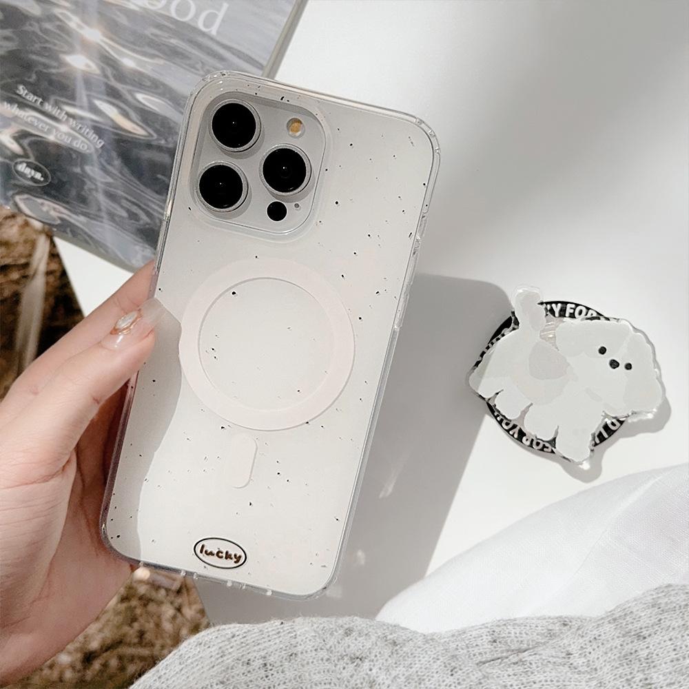 Double-layer imd magnetic suction bracket 17pro max iPhone case iphone14 is suitable for 1316 ink splashing dog