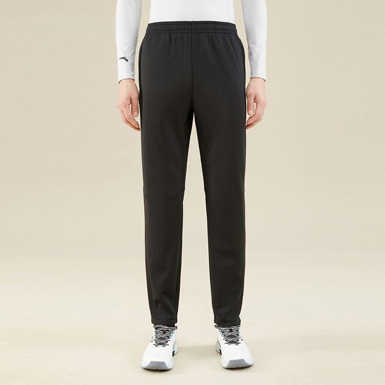 Anta Running Series Solid Color Mid Waist Straight Leg Fleece Casual Pants Men Bottoms Black 952345301-2