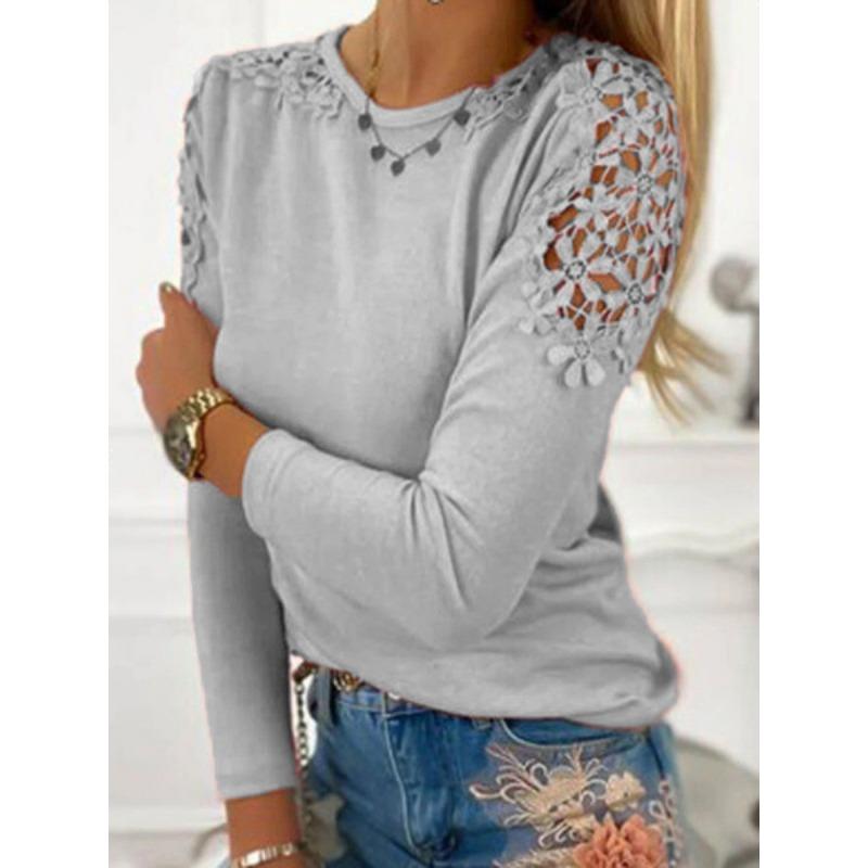 New Southeast Asian Solid Color Slim Fit Lace Hollow Long Sleeved T-shirt In Stock