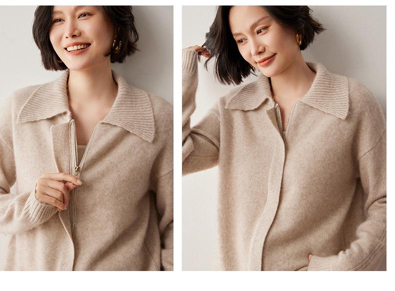 Korean Style Women's Loose Cashmere Cardigan with Zipper