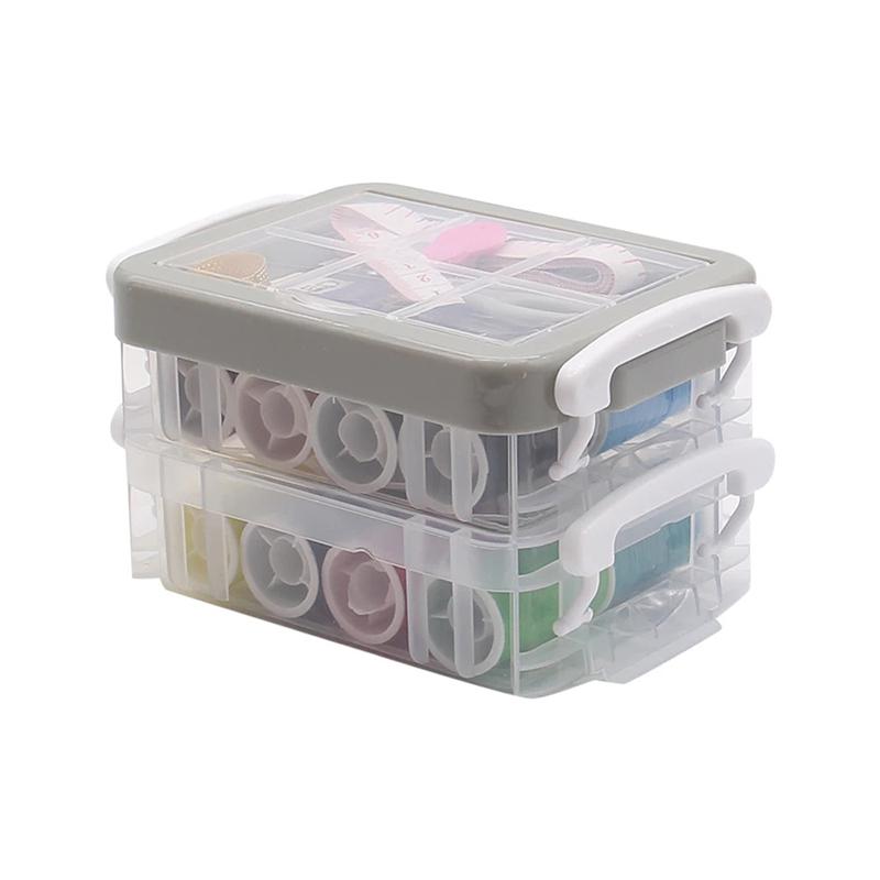 

30 шт./Коробка Многофункциональный швейный набор Портативная коробка для хранения швейных ниток Игла Лента Ножницы Нитки Швейный органайзер серый